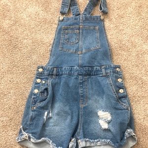 denim short overalls